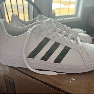 Adidas White and Black Sneakers with Signature Stripes